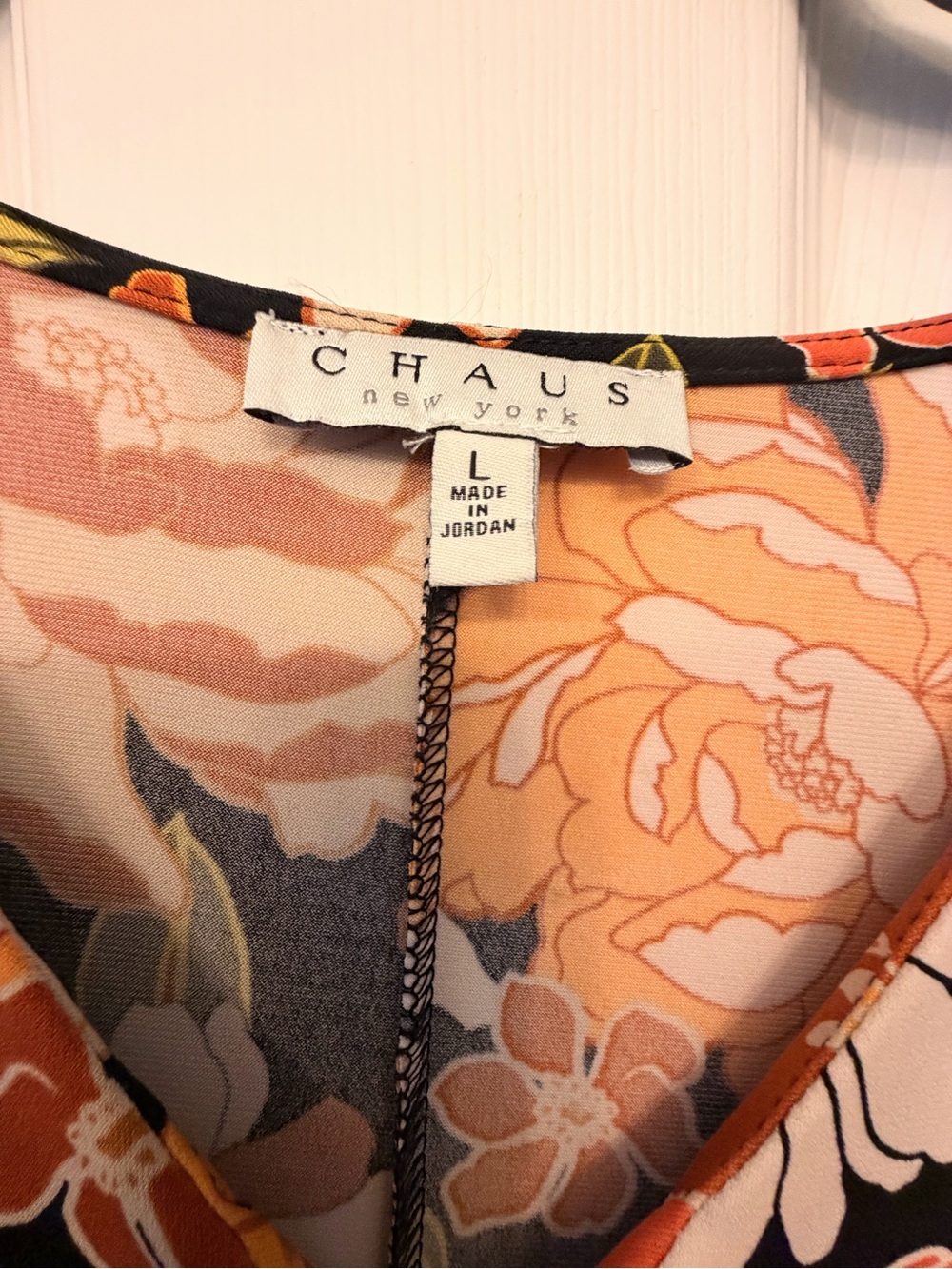 Chaus New York Floral Tie-Hem Short Sleeve Top - Black & Orange - Picture 3 of 4